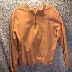 Peter Millar 100% cotton 1/4 zip pullover.  Orange in color size Large
